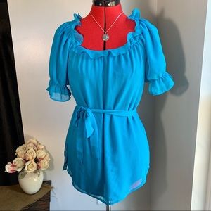 💐🌷LINEA Teal Crepe Ruffled Peasant Blouse